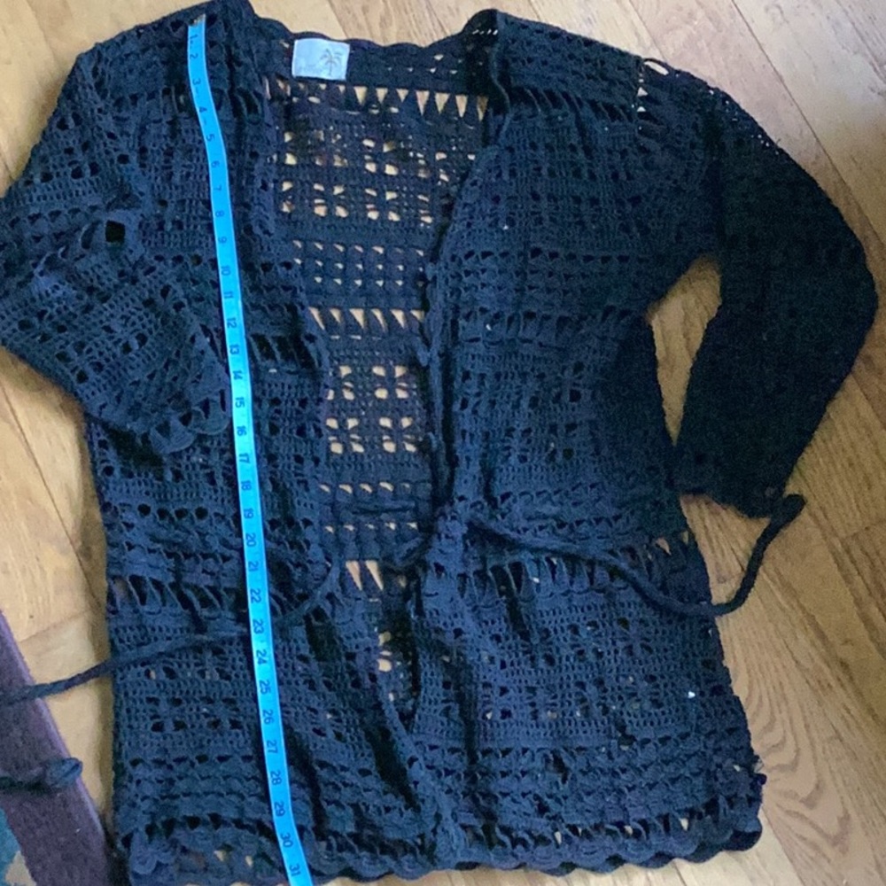 🗿 Gottex Black Crocheted Beach Coverup VINTAGE DISTRESSED NATURALLY Fits S-XL
